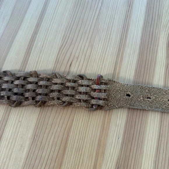 Women's Brown Leather Belt Woven Boho - Picture 2 of 9